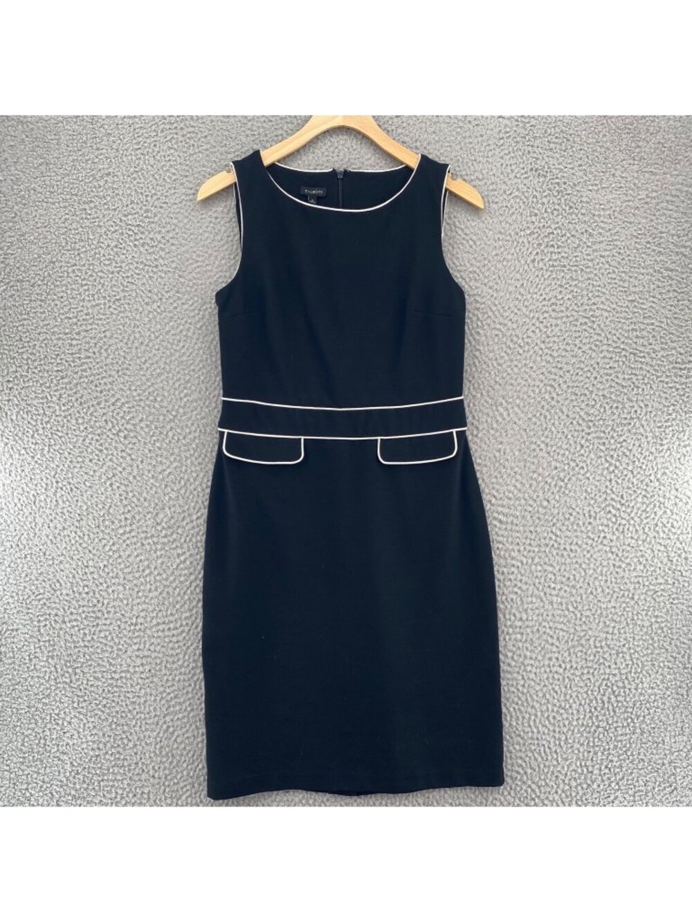 Talbots Dress Womens 4 Black Sheath Ponte Knit Contrast Piping Mini Sleeveless